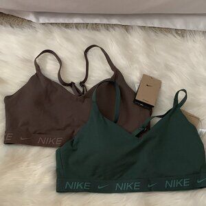 NIKE INDY Light Support Adjustable Sports Bra SET Mahogany/Green Sz LARGE